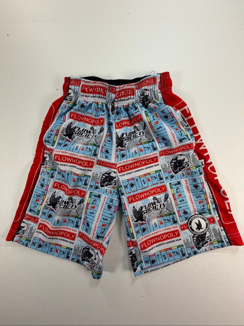 Flow Society Flownopoly Lacrosse Shorts Youth Red Blue Athletic Mesh Size Medium